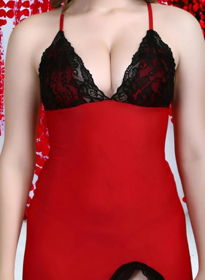 تايك تو بيبي دول دانتيل أحمر بألوان متباينة للنساء